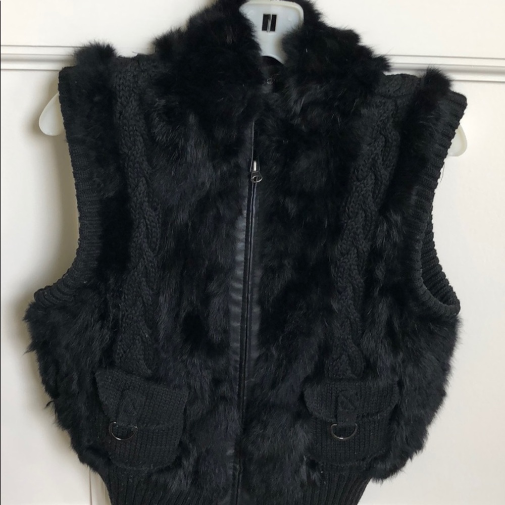 Belle Fare Rabbit Fur Vest with Leather Trim